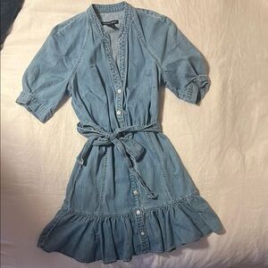 Veronica Beard Blue Ruffled Tie Front Midi Dress